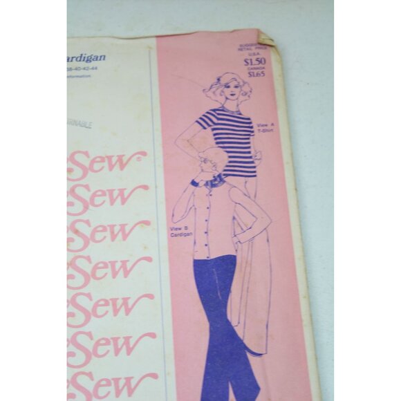 Stretch & Sew Tee Cardigan Pattern Vintage 1976 92960 Size 30-44 UNCUT Person - Picture 2 of 4